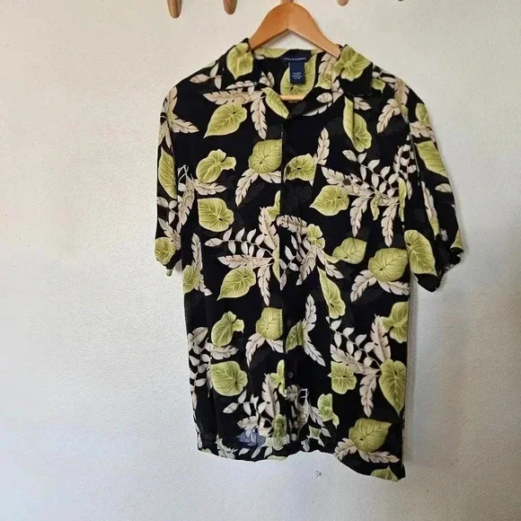Falls Creek Black Tropical Hawaiian Shirt M Rayon Dark Floral Aesthetic Boho - Picture 2 of 10